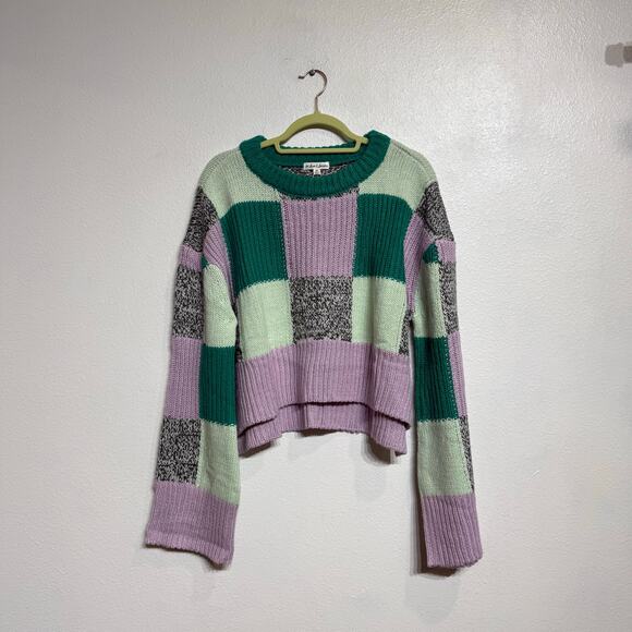 For Love & Lemons Green Colorblock Finley Cropped Oversized Sweater Sz XS NWT - Picture 2 of 15
